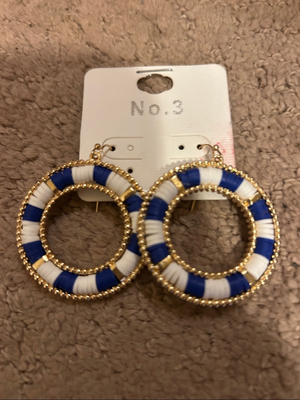 blue and white circle earrings